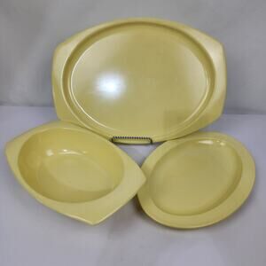 Set of 3  MCM Prolon Ware Melamine Butter Yellow Serving Dish Platter Bowl Nice